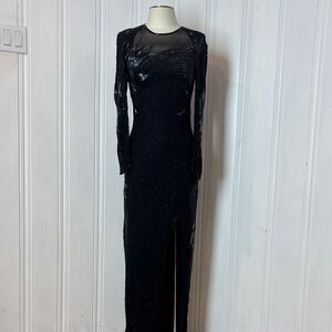 ✨ Vintage 100% Silk Hand-Beaded Evening Gown – A True Work of Art ✨